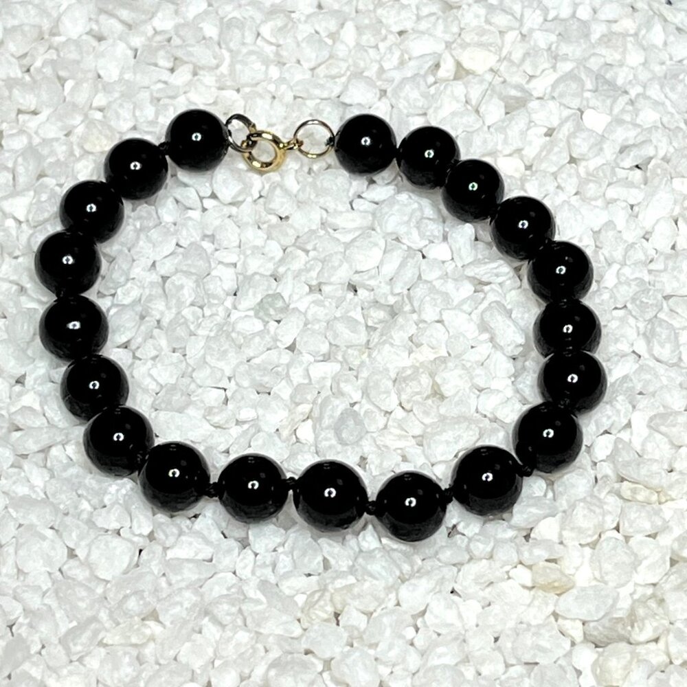 Vintage Hand Knotted Black Onyx Bead Bracelet